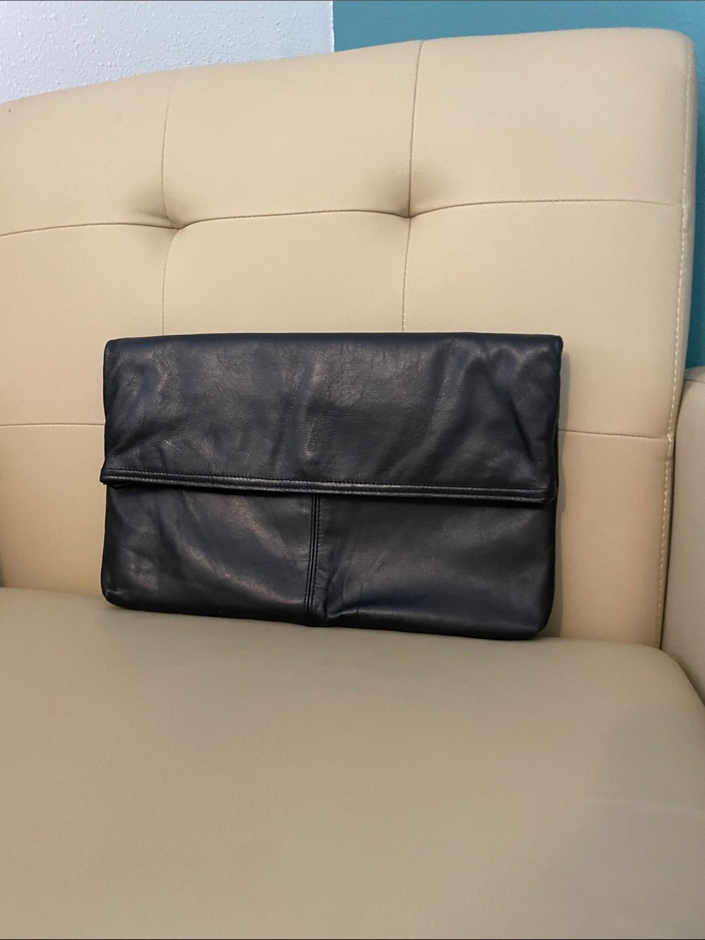 Amanda Smith Black Fold-Over Leather Clutch